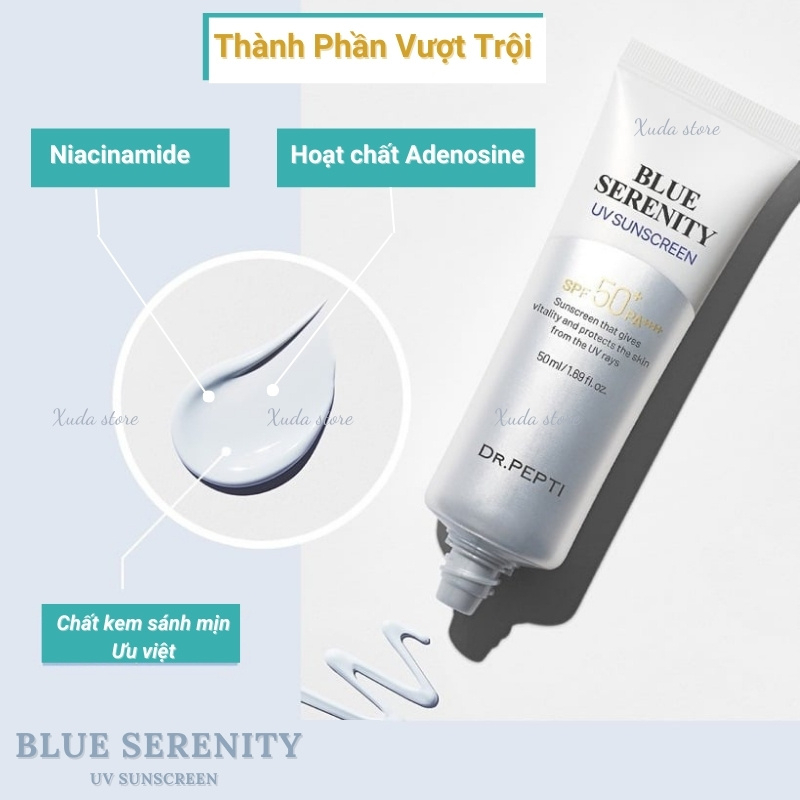 Kem chống nắng Dr.Pepti Blue Serenity Uv Suncreeen, chống nắng nâng tông da, giữ ẩm, khóa ẩm, bảo vệ da | BigBuy360 - bigbuy360.vn