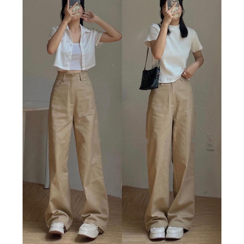 𝗠𝘂̛̣𝗰𝗰𝗹𝗼𝘁𝗵𝗶𝗻𝗴: Quần suông trơn kaki dáng dài phong cách Hàn Quốc
