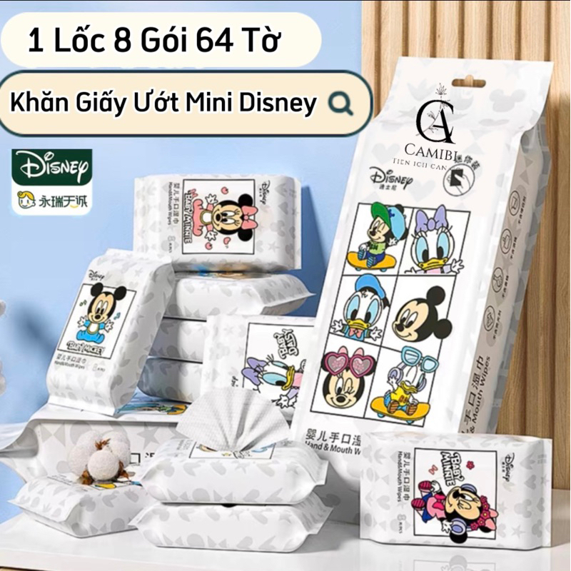 1 Lốc Khăn Giấy Ướt Mini Disney. 8 gói 64 tờ. Bỏ Túi Tiện Lợi