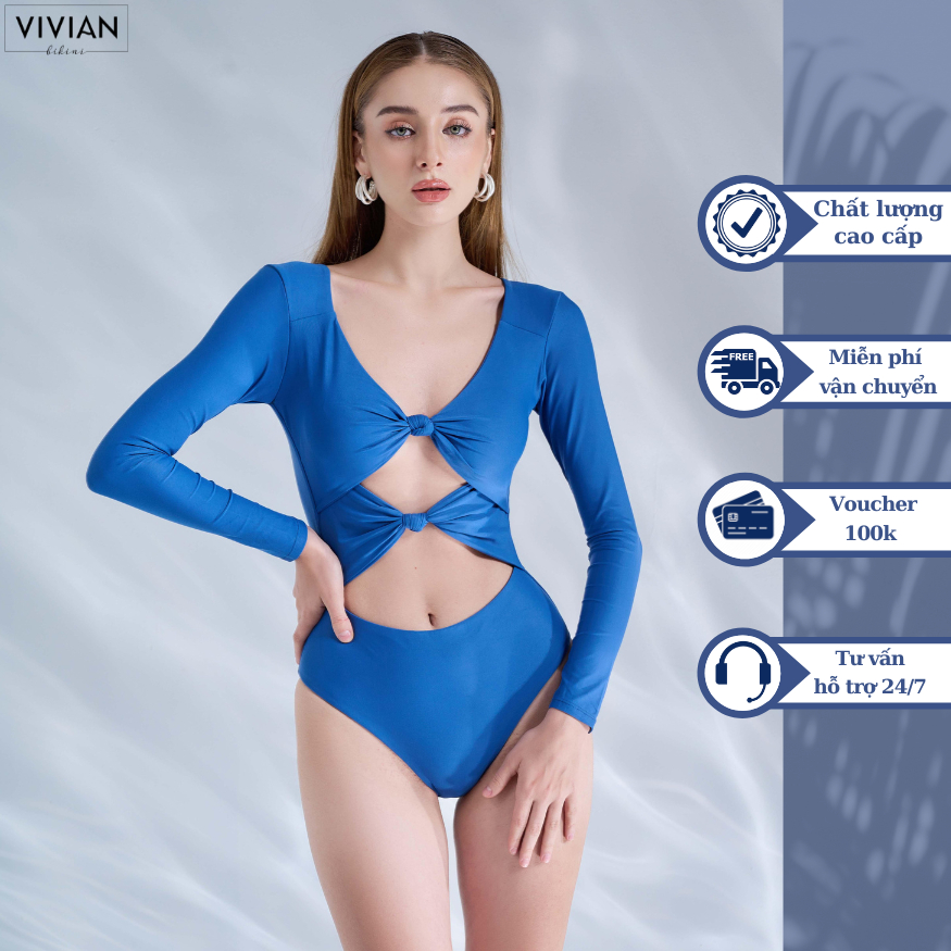 Đồ bơi nữ cao cấp 𝐕𝐈𝐕𝐈𝐀𝐍 dạng một mảnh tay dài, thân áo cutout gợi cảm - Xanh Navy - VS191_NV