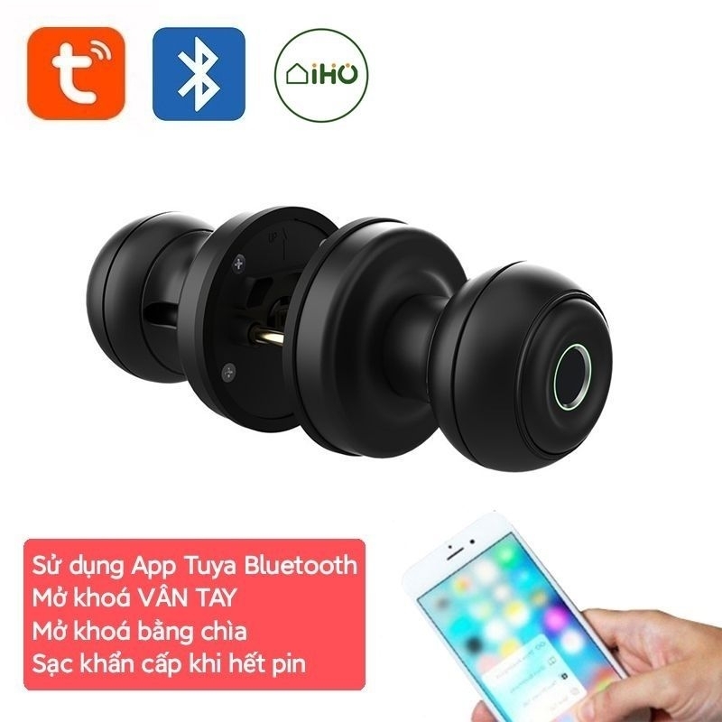 khoá cửa núm thông minh vân tay app Tuya Bluetooth