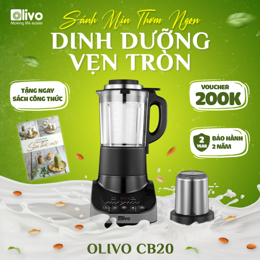 Máy Làm Sữa Hạt OLIVO CB20 Livo Making Life Easier - 12 Chức Năng - Công Suất 2000W