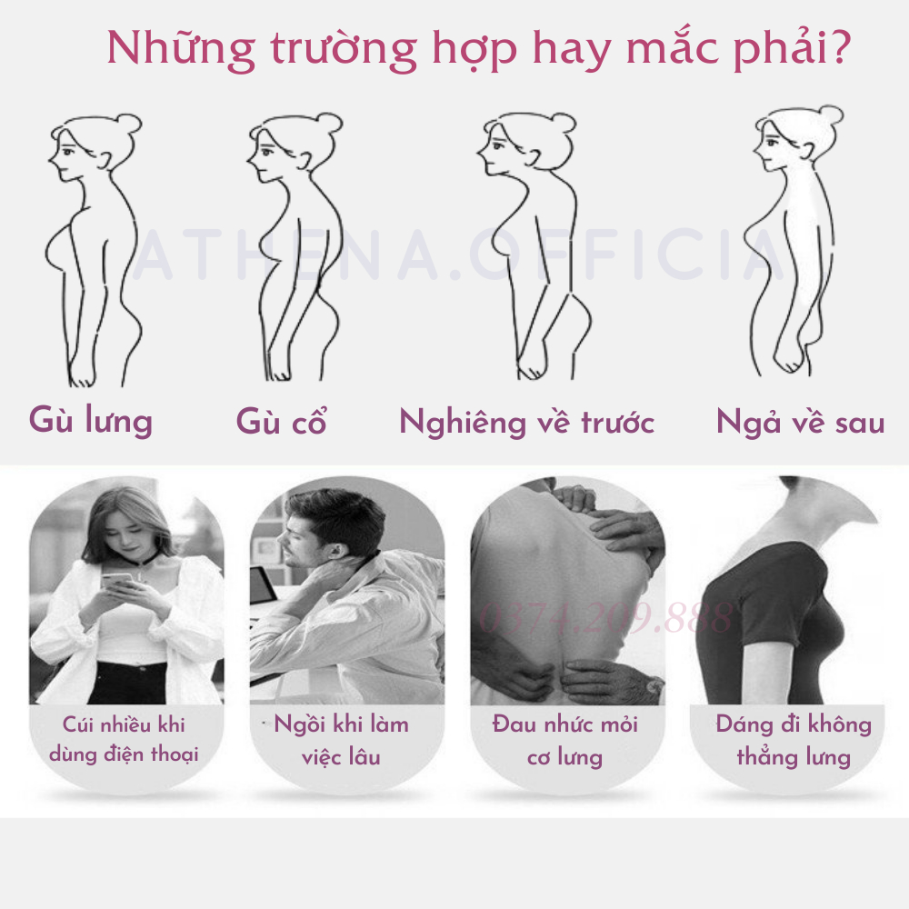 Đai Lưng Cột Sống Athena Chống Gù Bảo Vệ Vòng 1 Cho Cả Nam Và Nữ