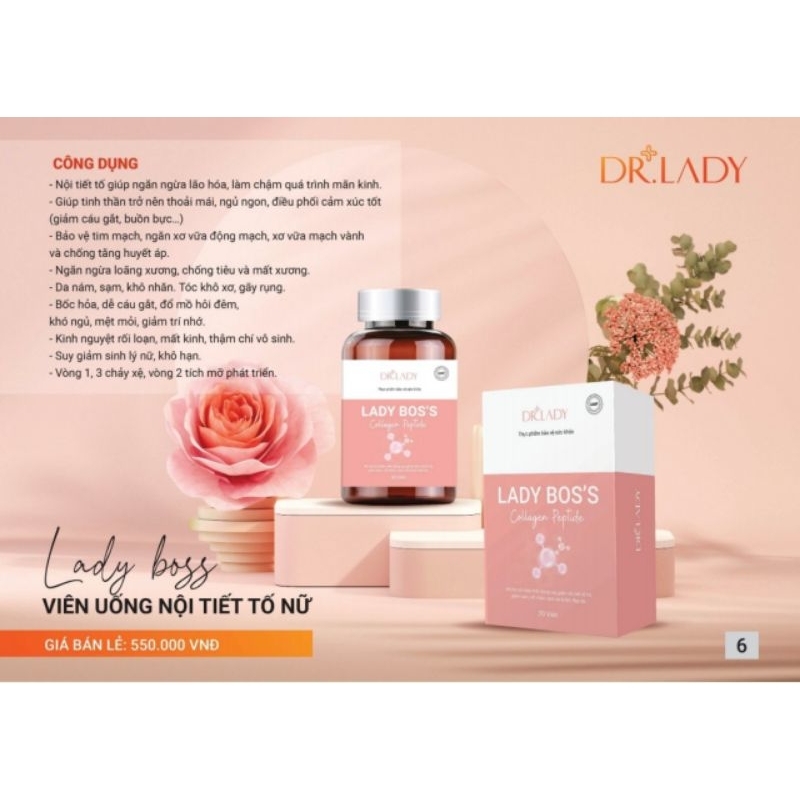 Viên uống nội tiết tố nữ LaDy Bos's điều hoà nội tiết tố, loạn kinh nguyệt, trẻ hoá da, mờ sạm, nám, tàn nhang, 30 viên