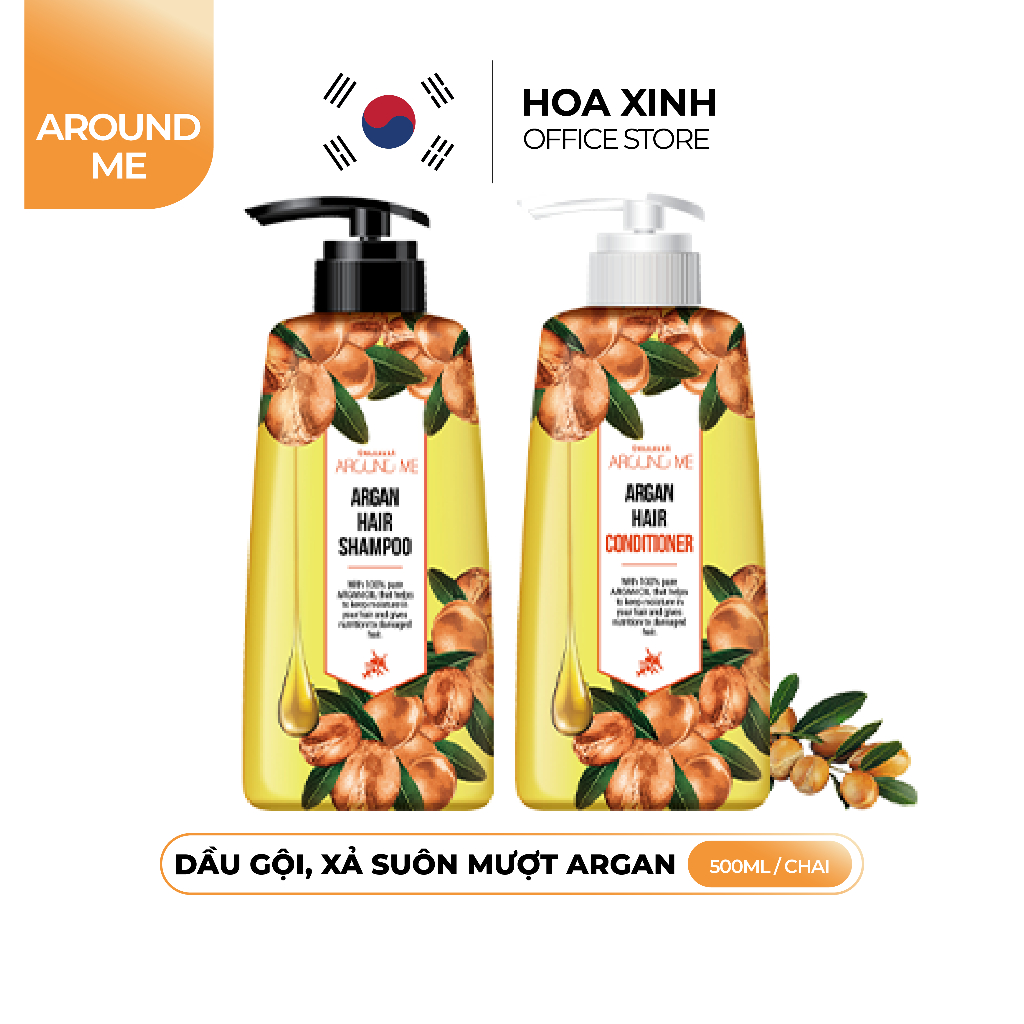 Combo Dầu Gội Và Dầu Xả Phục Hồi Tóc Hư Tổn Around Me Argan Hair Shampoo 500ml/chai