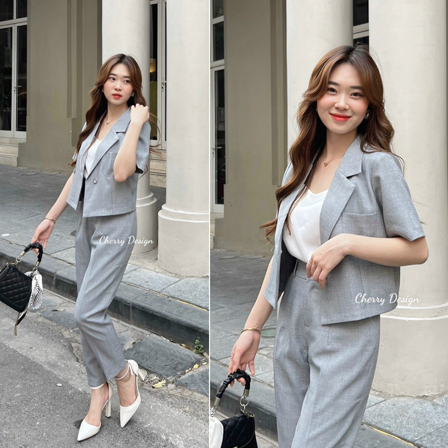 Set kí giả áo vest cộc tay quần baggy đồng màu - hàng thiết kế cao cấp