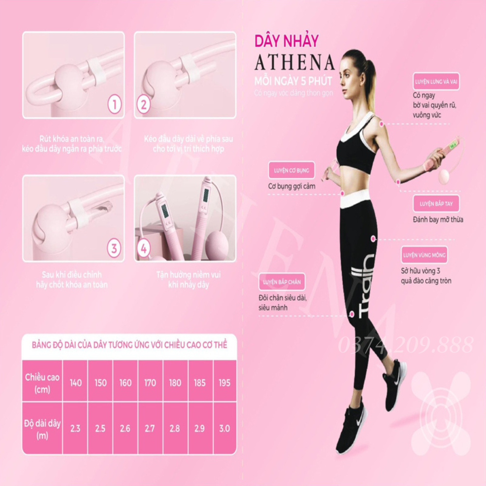 Dây Nhảy Thể Dục Athena Tự Động Đếm Số Lần Hỗ Trợ Giảm Cân Và Tăng Cường Sức Khỏe