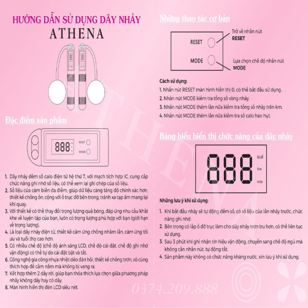 Dây Nhảy Thể Dục Athena Tự Động Đếm Số Lần Hỗ Trợ Giảm Cân Và Tăng Cường Sức Khỏe