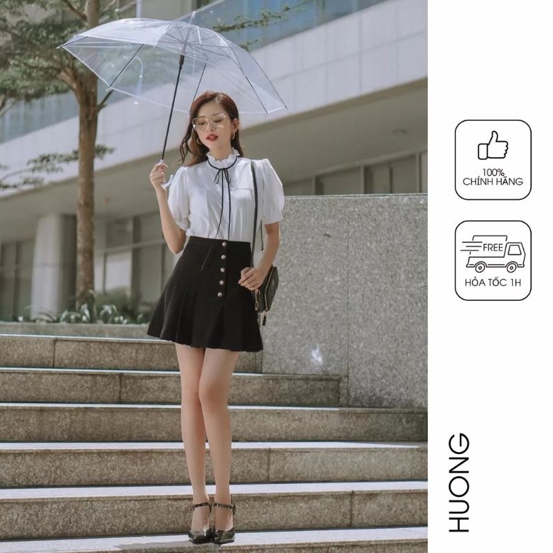 chân zip mini xếp li cài cúc trang trí HUONG BOUTIQUE - HBZ457