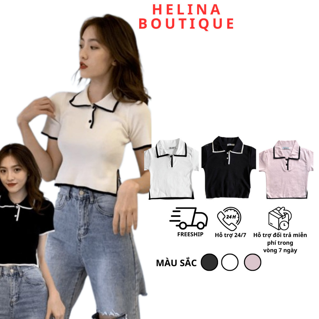 Áo croptop nữ ngắn tay có cổ phồi viền sọc , eo xẻ vạt , áo crt phong cách nhẹ nhàng dễ phối đồ CT 08
