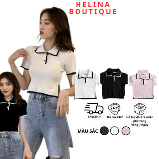 Áo croptop nữ ngắn tay có cổ phồi viền sọc , eo xẻ vạt , áo crt phong cách nhẹ nhàng dễ phối đồ CT 08