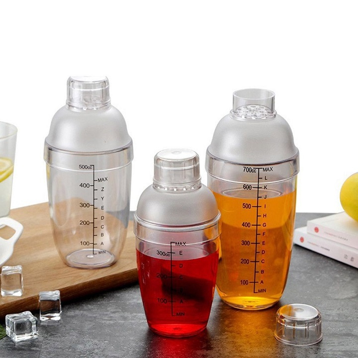 Bình lắc pha chế Shaker nhựa chia vạch đen chuyên dụng làm Cocktail