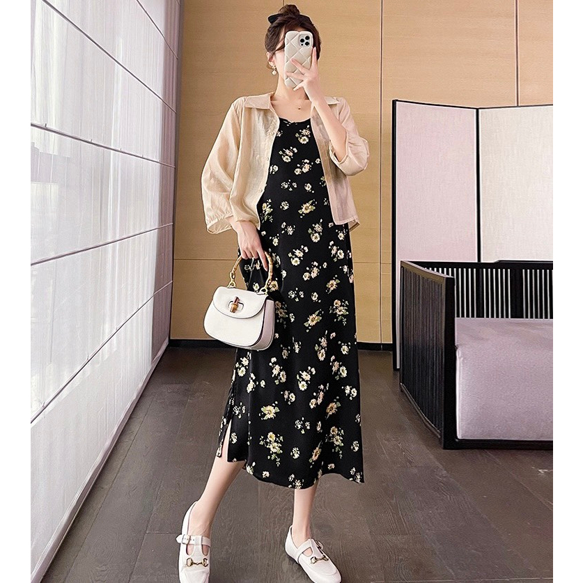 T-Mie | Đầm Bầu Quảng Châu (Có Sẵn) Đầm Hoa Kèm Khoác Công Sở Đi Tiệc Đẹp