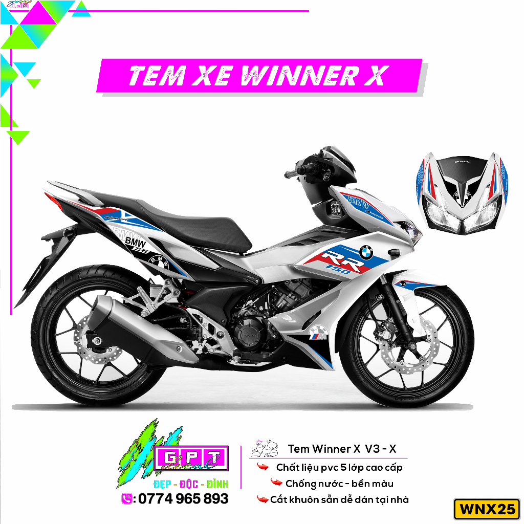 Tem Dán Xe Winner X V2 Mẫu BMW 150rr I 25 I Decal Xe Cao Cấp Bền Màu-Chống Nước- Dễ Dán Tại Nhà