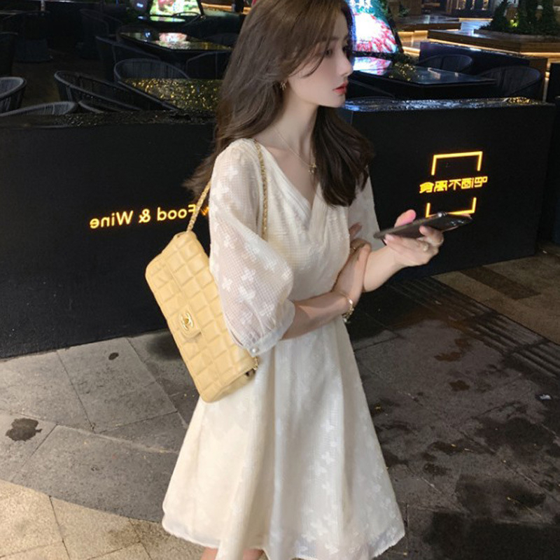 Đầm Chiffon chữ A tay phồng phong cách Hàn Quốc, Váy nữ tay phồng phong chất vải mềm mịn kiểu dán mới - VL02