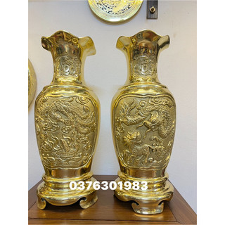 Lọ hoa đồng lục bình bình bông bằng đồng nguyên chất cao 40cm màu vàng ánh kim