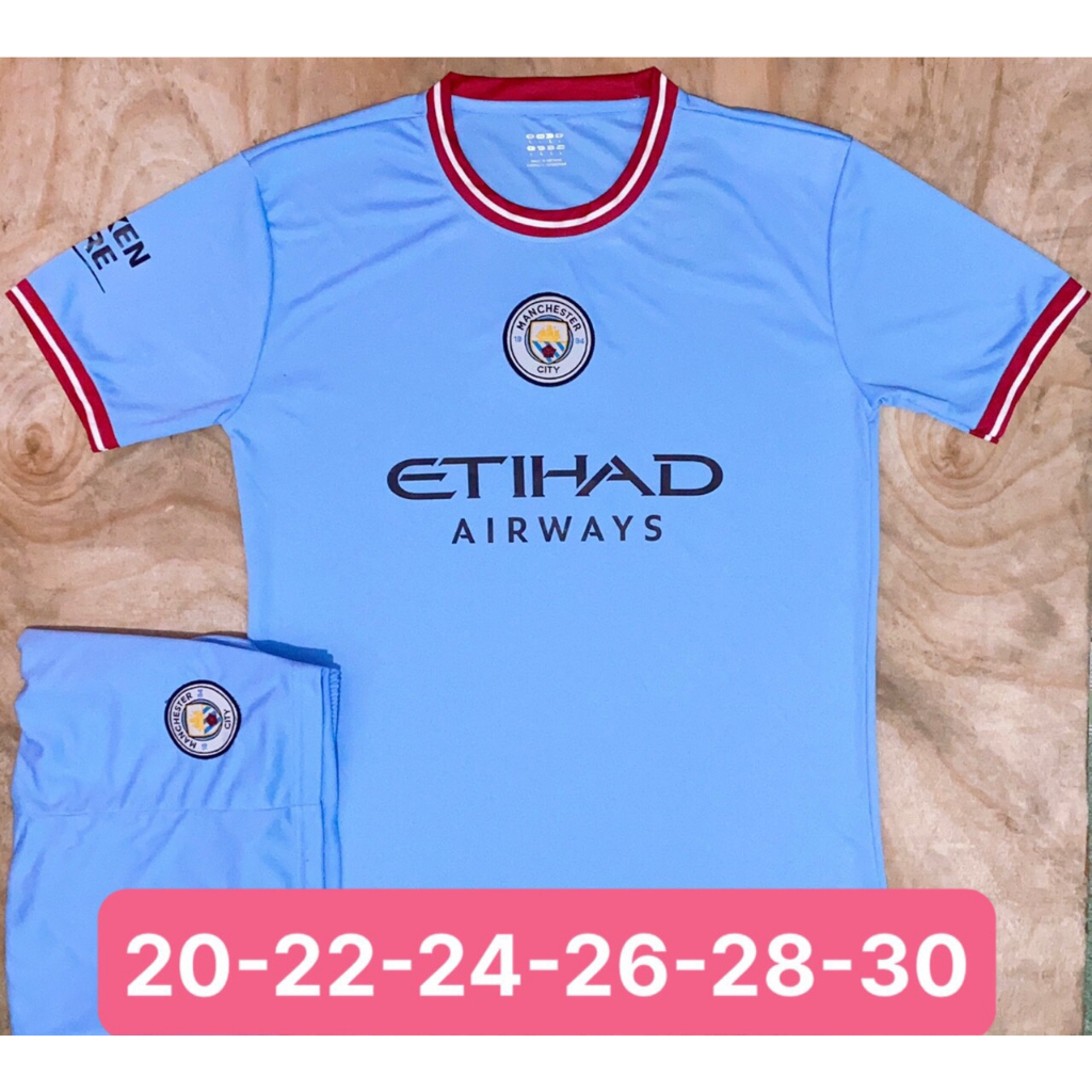 Bộ quần áo đá bóng CLB Manchester City xanh trẻ em hàng thun thái cao cấp 2022-2023