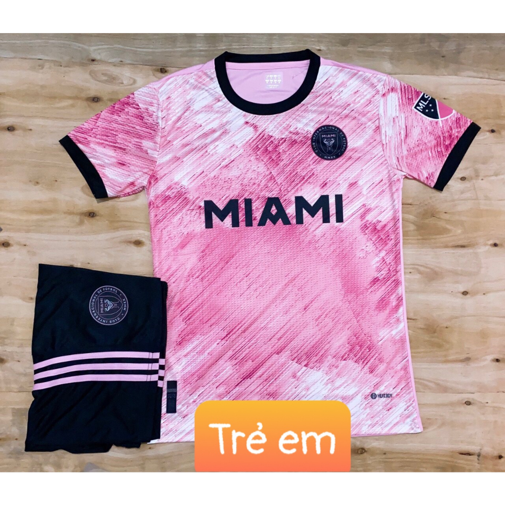 Bộ quần áo bóng đá CLB Miami hồng trẻ em hàng thun thái cao cấp
