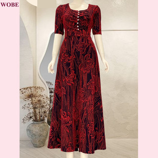Đầm maxi trung niên dự tiệc sang trọng vải kim tuyến nhũ kim sa tặng mẹ co giãn tốt bigsize 80kg DN19