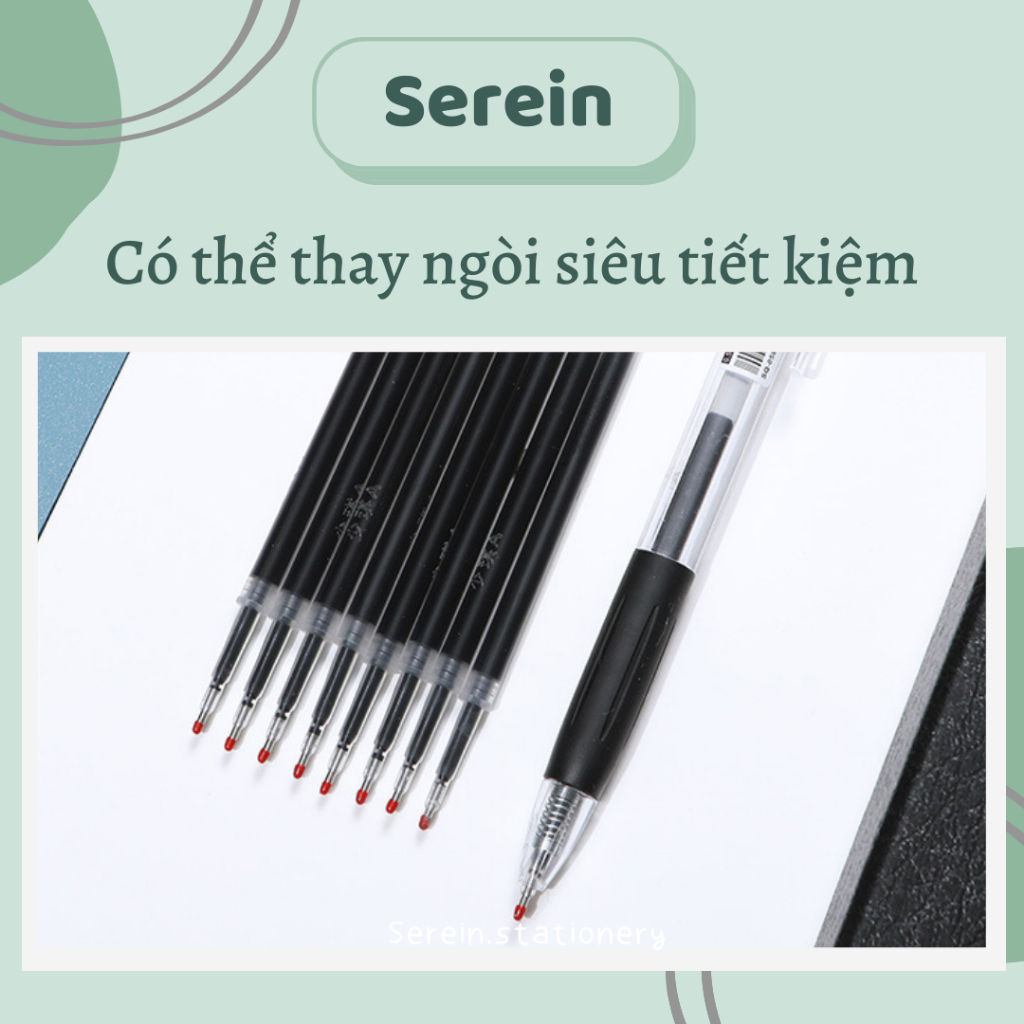 Bút bi bấm mực gel MOKA SEREIN bút muji dupe mực đen ngòi 0.5mm văn phòng phẩm phong cách Hàn Quốc