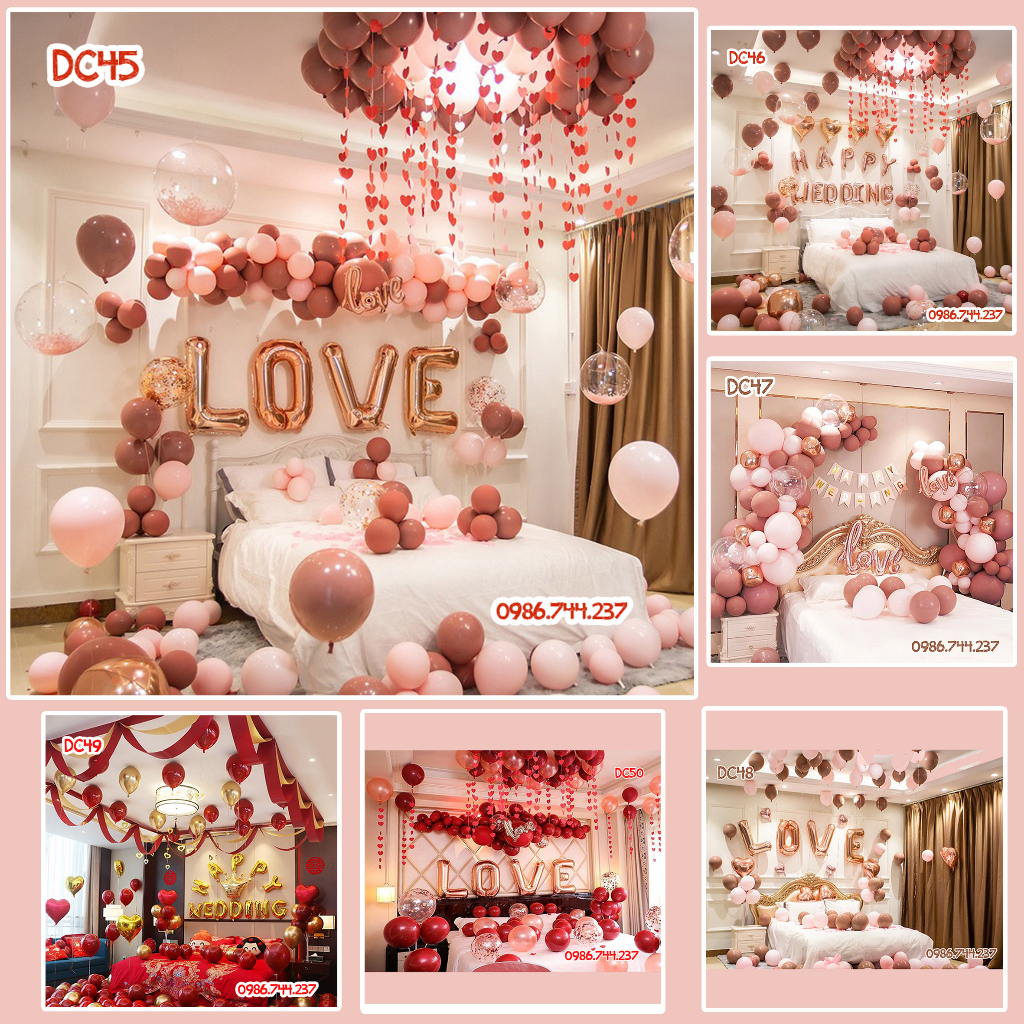 Set Bóng Trang Trí Phòng Cưới Tông Màu hồng Nâu Vintage