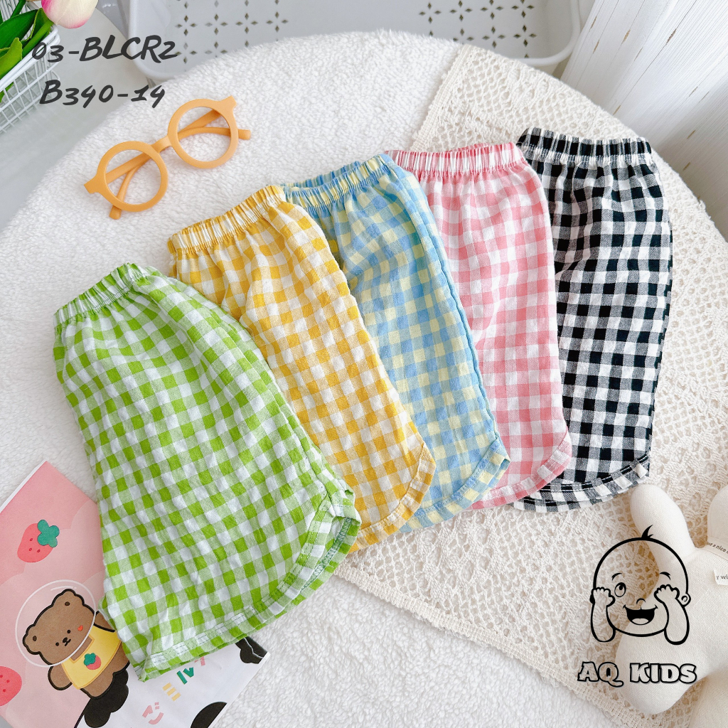 [Bé 7-19kg] Bộ ba lỗ thun lạnh MINLY BABY cho bé trai, bé gái, phối quần caro thời trang Hàn Quốc - BLCR2