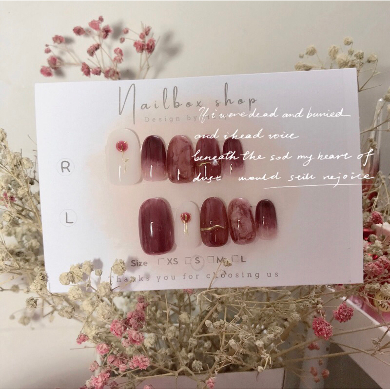 Nailbox Hely - Móng tay giả thiết kế hoa hồng tráng gương - kèm keo, dũa