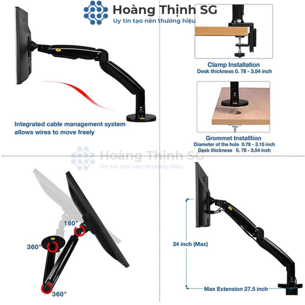Arm màn hình máy tính NB F80, giá treo màn hình máy tính NB F80 17-30 inch, xoay 360 độ tải trọng 9kg - Chính Hãng