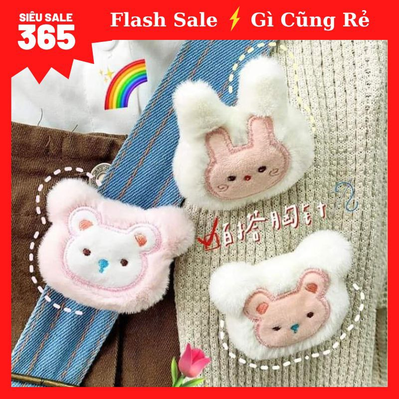 Ghim Cài Áo, Túi Xách, Balo, Cặp - Trâm Vải Bông Hình Thú Bông Thỏ Gấu Dễ Thương