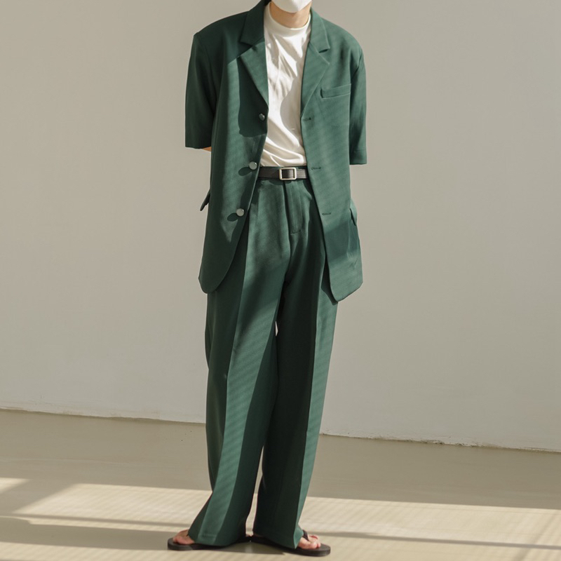 HERMES| Blazer Nam Tay Ngắn Xanh Lá