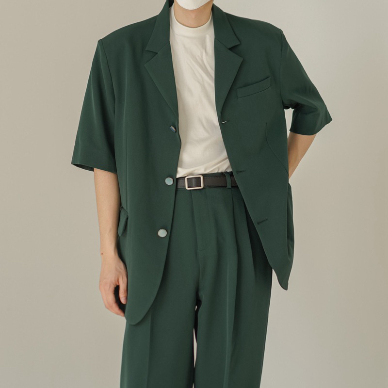 HERMES| Blazer Nam Tay Ngắn Xanh Lá