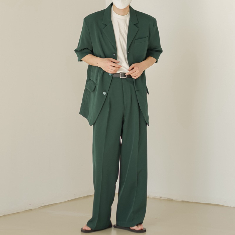 HERMES| Blazer Nam Tay Ngắn Xanh Lá