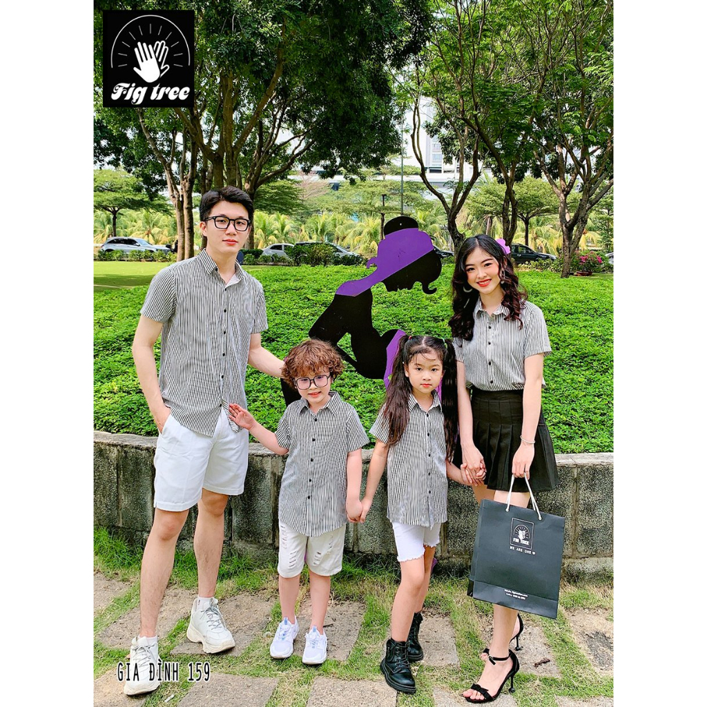 Set Áo Somi Gia Đình FIGTREE Sọc Trắng Đen Đơn Giản Hàng Thời Trang Thiết Kế