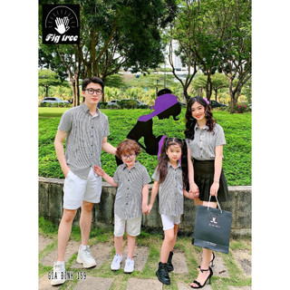 Set áo somi gia đình figtree sọc trắng đen đơn giản hàng thời trang thiết kế