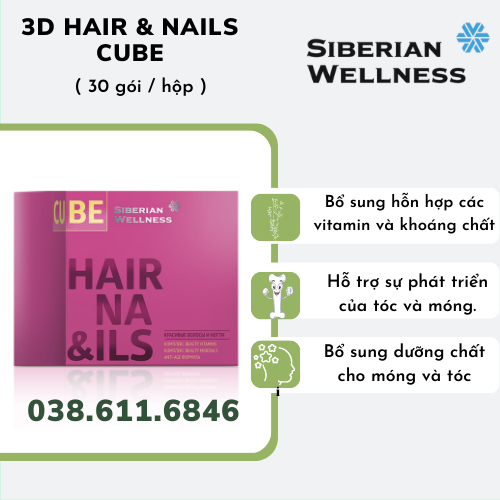 [ 3D hairnail hỗ trợ móng, tóc ] Thực phẩm bảo vệ sức khỏe 3D Hair & Nails Cube – 30 gói/hộp – 3 viê