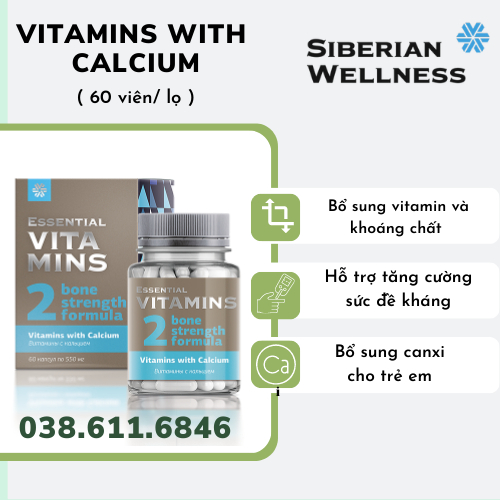 [Vitamin 2 hỗ trợ xương] Thực phẩm bảo vệ sức khỏe Essential Vitamins 2 Vitamins with Calcium – 60 v
