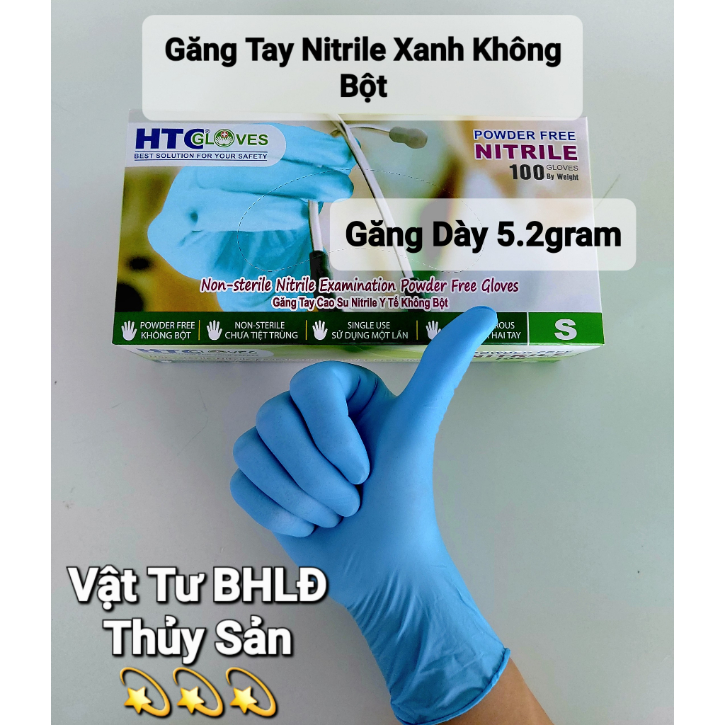 Găng Tay Xanh ( Bao Tay Xanh ) Cao Cấp Không Bột HTC GLOVES, Găng Tay Dày 5.2gram
