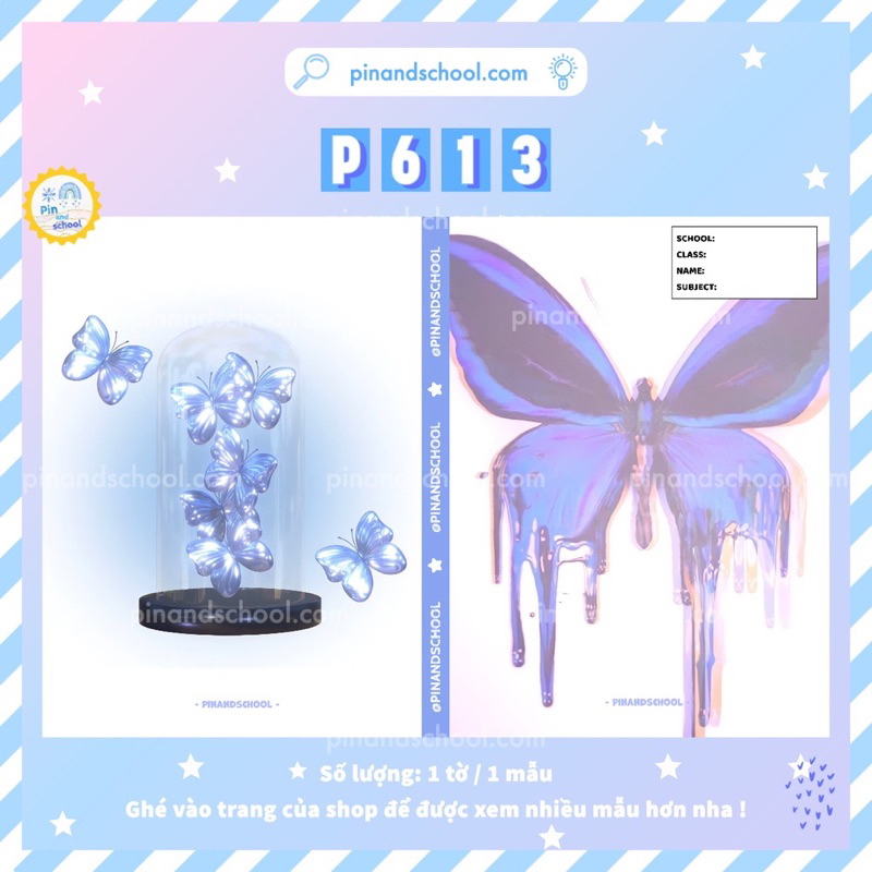 Giấy Bao Tập bươm bướm xinh xắn - Giấy bóng dày chất lượng, hình in rõ nét | Pinandschool