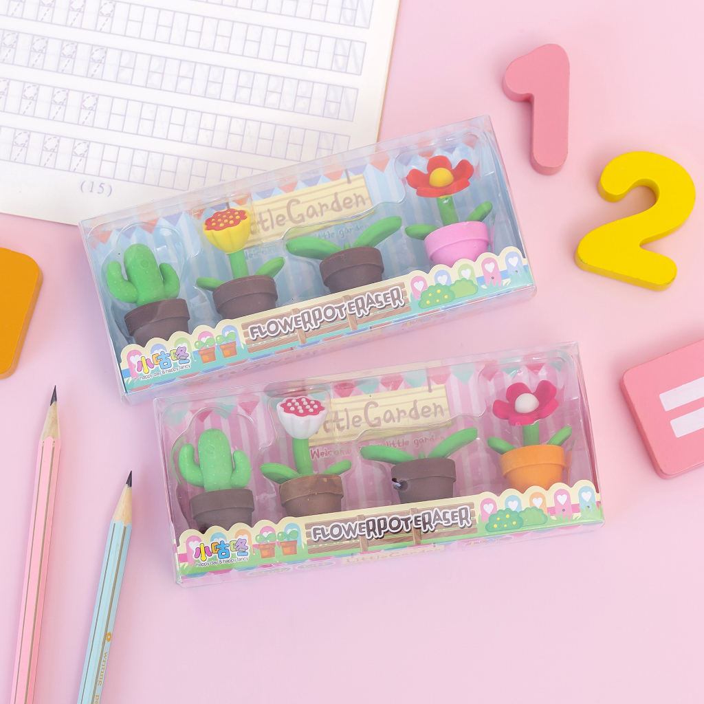 Set 4 gôm tẩy hình chậu cậy siêu dễ thương