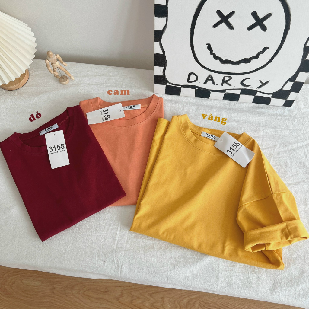 Áo thun cổ tròn tay lỡ cotton 3158 cao cấp, áo thun nam, nữ phong cách ulzzang