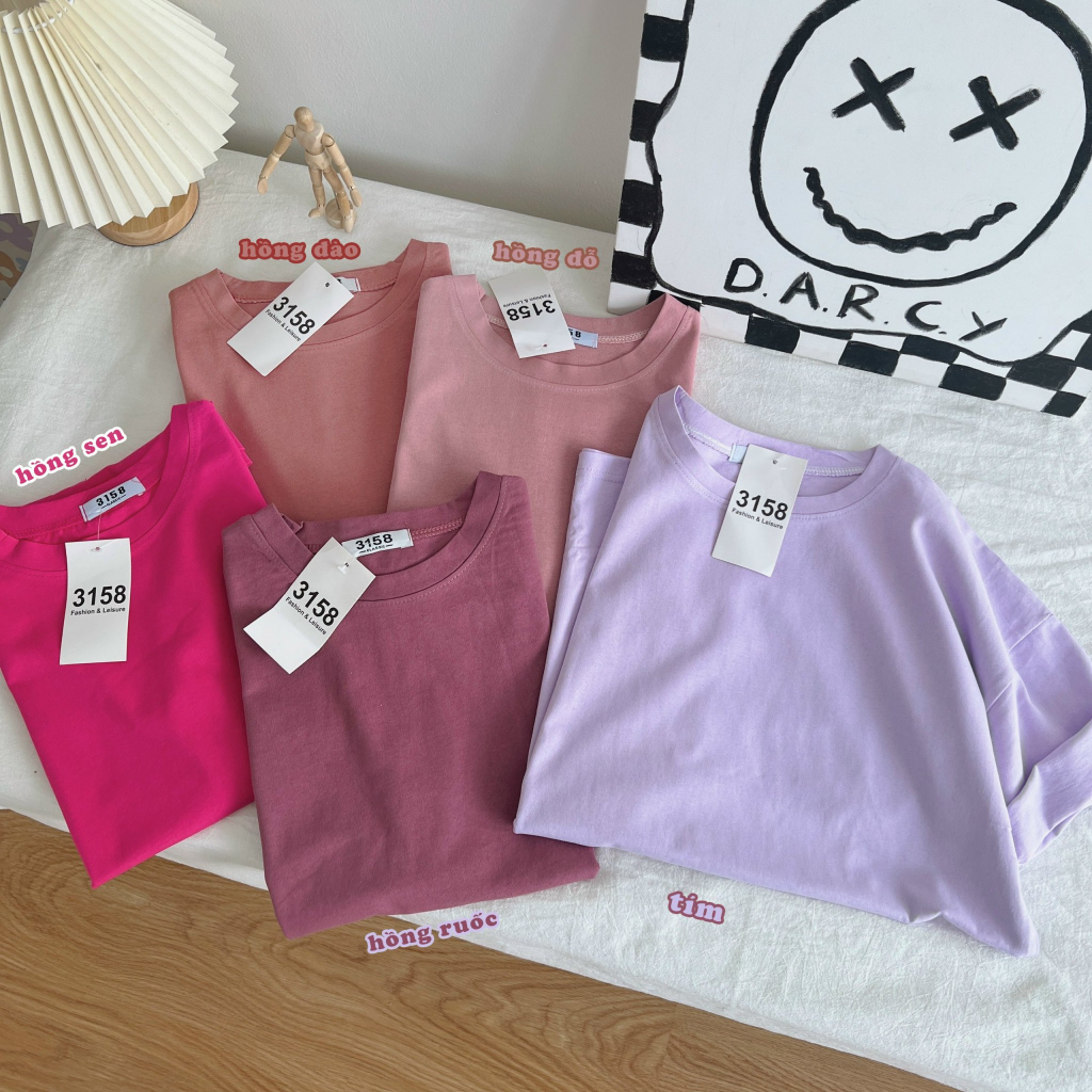 Áo thun cổ tròn tay lỡ cotton 3158 cao cấp, áo thun nam, nữ phong cách ulzzang