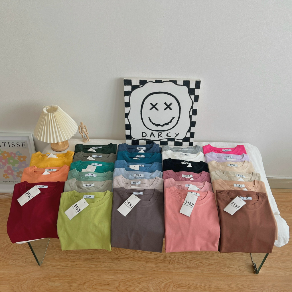 Áo thun cổ tròn tay lỡ cotton 3158 cao cấp, áo thun nam, nữ phong cách ulzzang