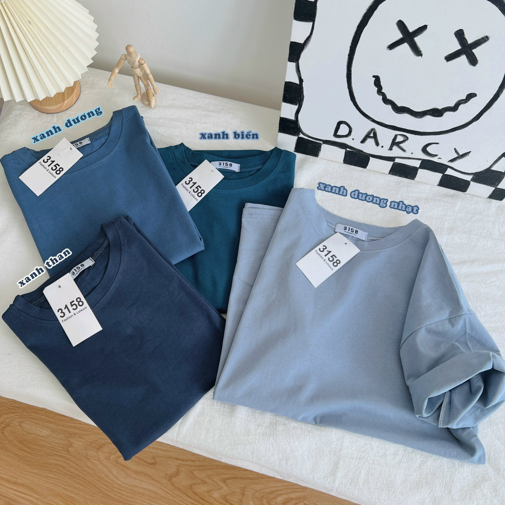 Áo thun cổ tròn tay lỡ cotton 3158 cao cấp, áo thun nam, nữ phong cách ulzzang