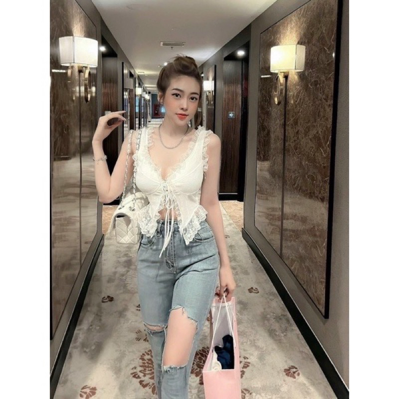 ÁO GÂN PHA REN CỘT DÂY GỢI CẢM CHO NÀNG THÊM XINH