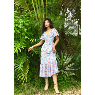 Đầm Tina dáng xoè nhẹ xoắn ngực chất chiffon Hàn