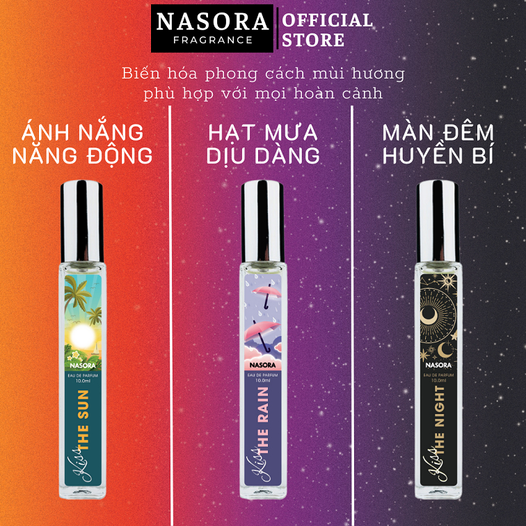 BST Nước Hoa Nữ Nasora THE KISS 3 Phong Cách Hương Thơm Quyến Rũ, Gợi Cảm, Ngọt Ngào, Bí Ẩn, Dạng Xịt 10ML