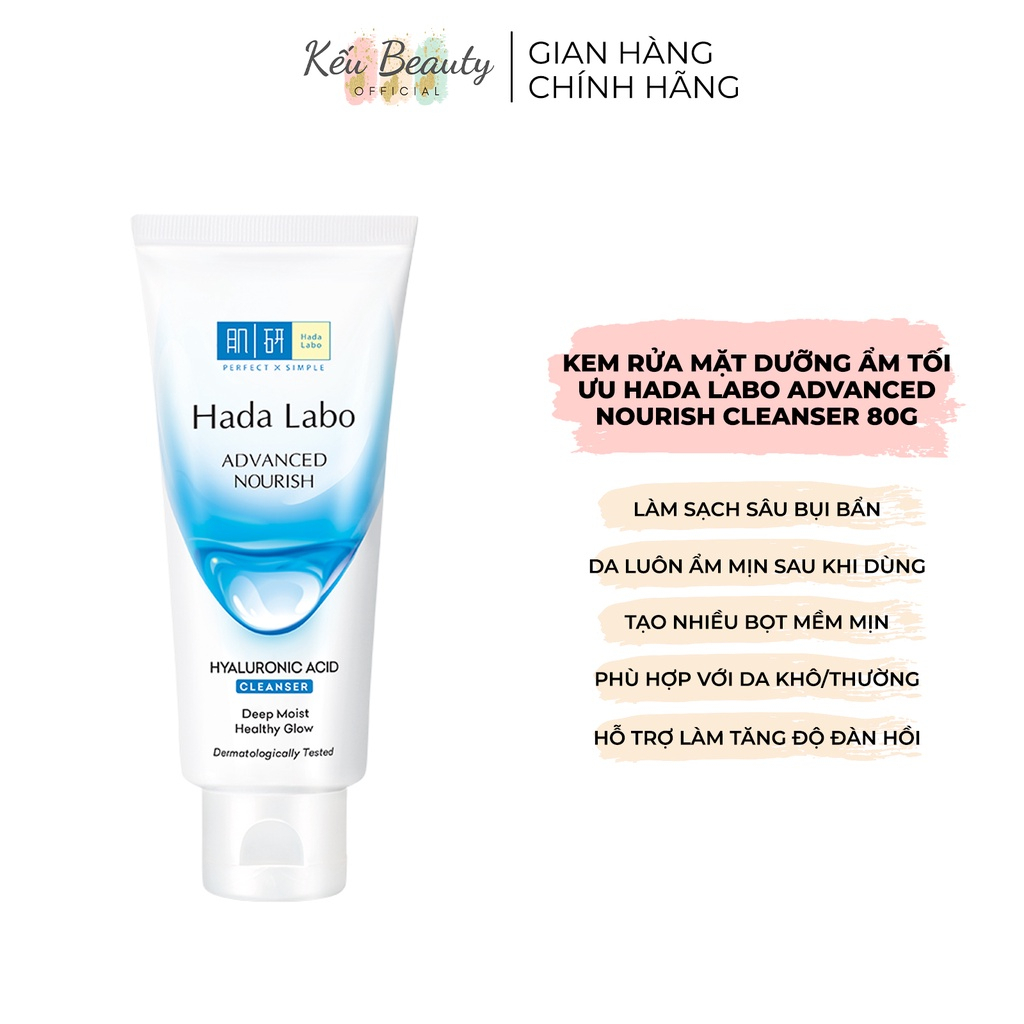 Kem rửa mặt dưỡng ẩm nâng cao Hada Labo Advanced Nourish Hyaluronic Acid Cleanser 80g