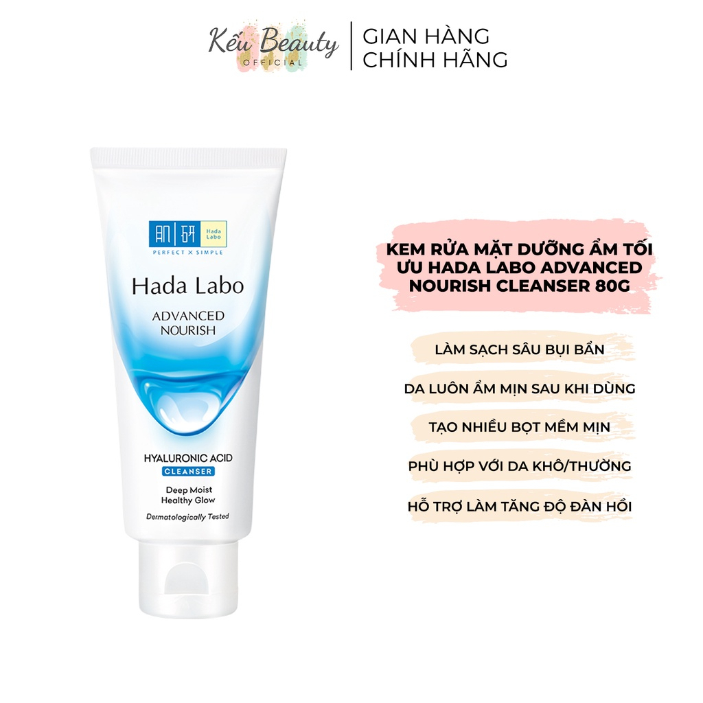 Kem Rửa Mặt Dưỡng Ẩm Nâng Cao Hada Labo Advanced Nourish Hyaluronic Acid Cleanser 80G