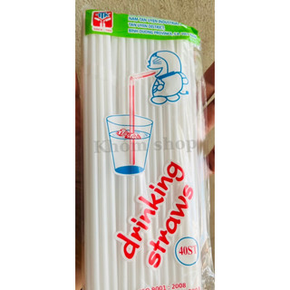 Bịch 40 ống hút trắng * doremon - cong- đầu bằng cho bé, phi 5mm dài 20cm