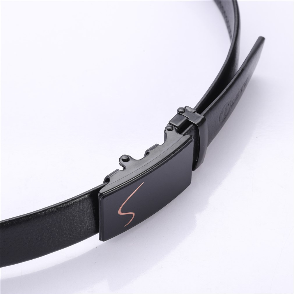 Thắt lưng da nam khóa tự động đầu đen cao cấp - TT